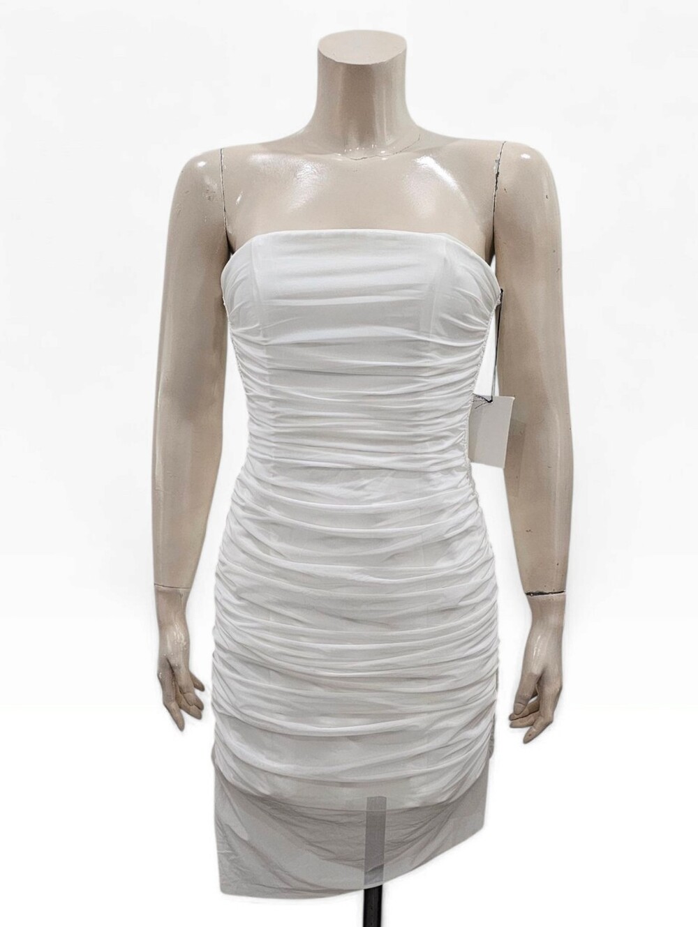 MAJORELLE Revolve Ursula White Strapless Ruched Mesh Overlay Mini Dress S